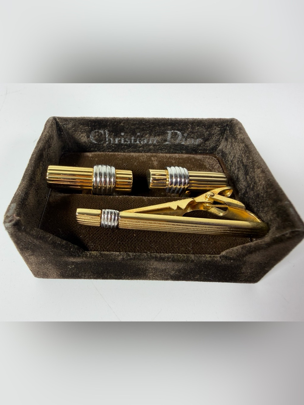 9029: Vintage Christian Dior Monsieur Cufflinks & Tie Bar Set Germany